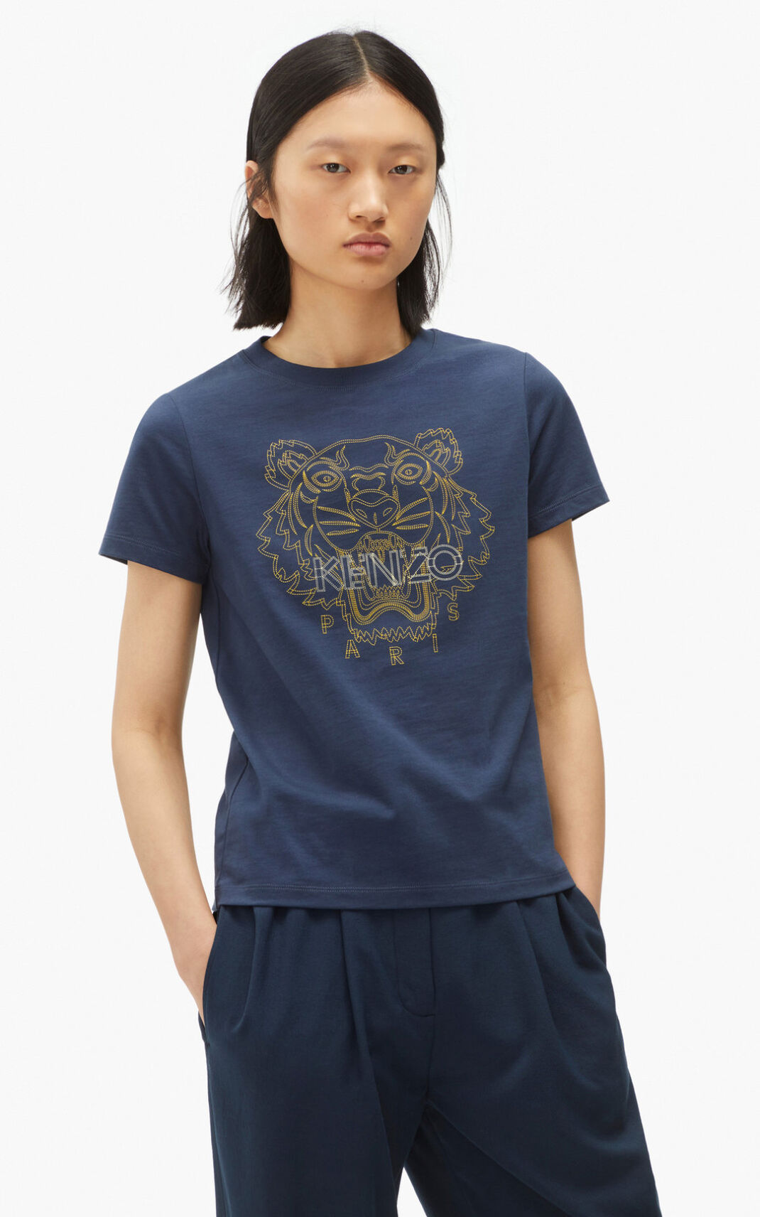 T Shirt Kenzo Tiger Femme Bleu Marine Bleu | TIFR-53021